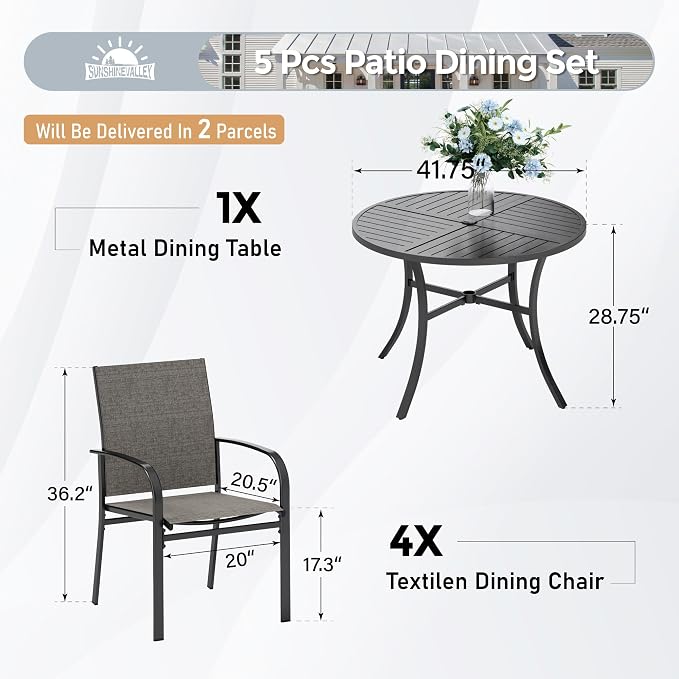 5 Piece Patio Dining Set for 4, Outdoor Table and Chairs Set for Lawn Backyard - Image 5