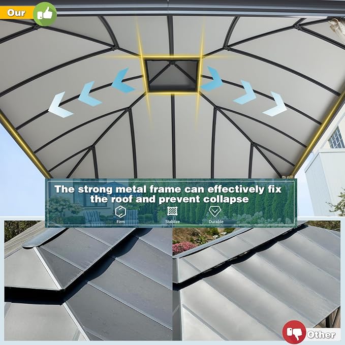YOLENY 12'x12' Hardtop Gazebo, Permanent Outdoor Aluminum Patio Gazebo - Image 4