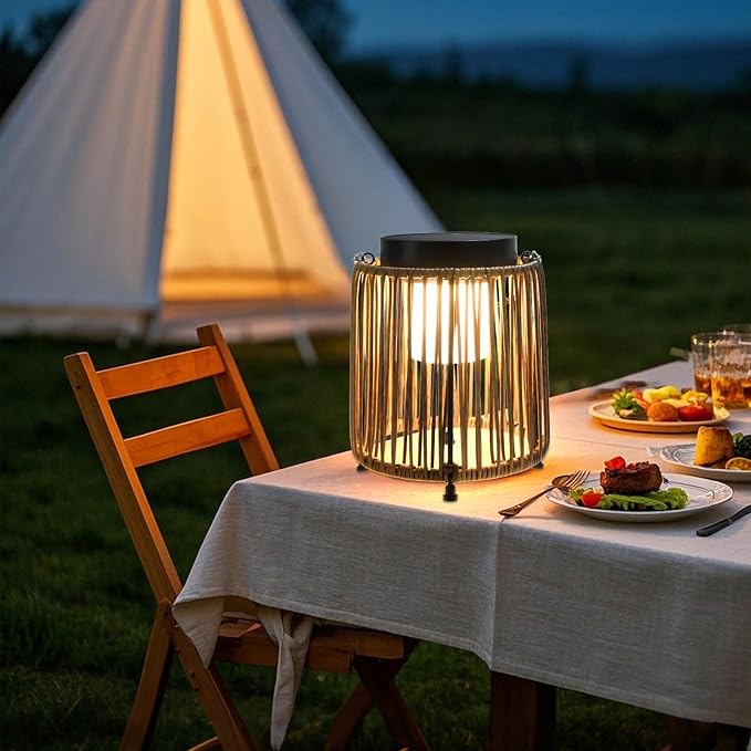 Solar Lanterns Outdoor Waterproof IP54, Handwoven Wicker Outdoor Table Lamps - Image 6