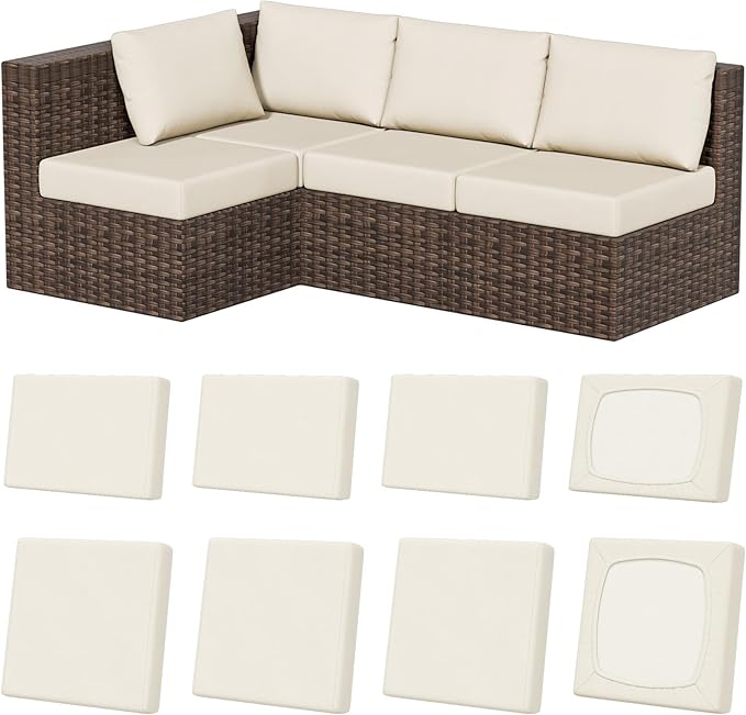 8Pcs Stretch Patio Cushion Covers, Outdoor Couch & Sofa Replacement Slipcovers by VORSHAPE