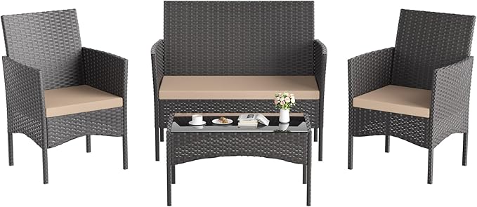 Kullavik 4 Pieces Outdoor Patio Furniture Set, PE Wicker Rattan Chairs Garden by KULLAVIK