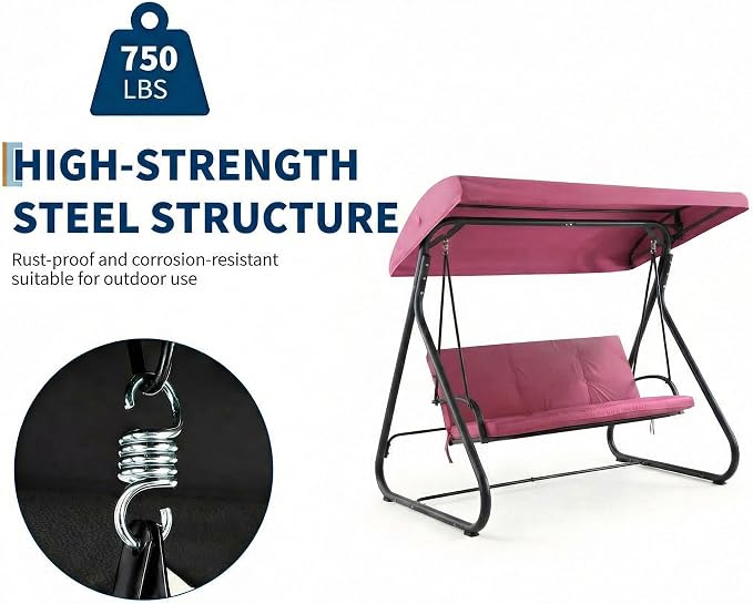 3-Seat Outdoor Convertible Swing Glider - Image 3