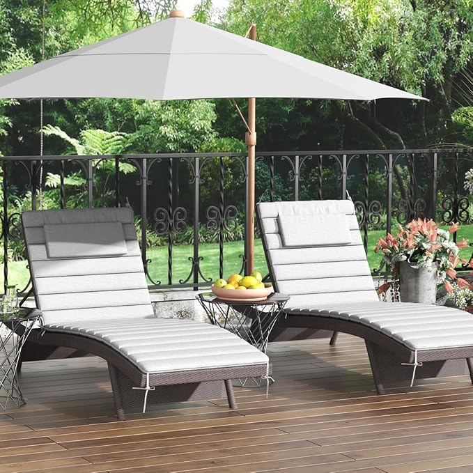 Sundale Outdoor Olefin Quilted Lounge Cushion Set of 2, Patio Foldable Chaise - Image 9