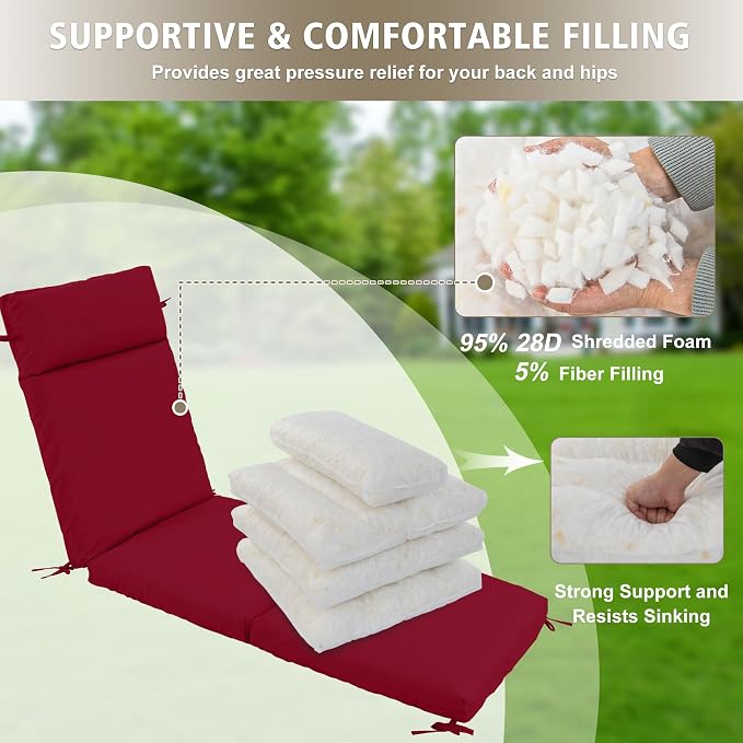 Chaise Lounge Cushion 72x21x3 Inch ?Set of 4 Outdoor Lounge Chair Cushions - Image 5