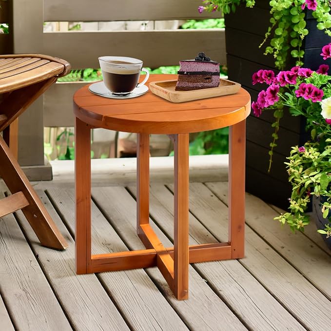 VINGLI Solid Wood Outdoor Side Table, Weather-Resistant Round Patio End Accent - Image 6