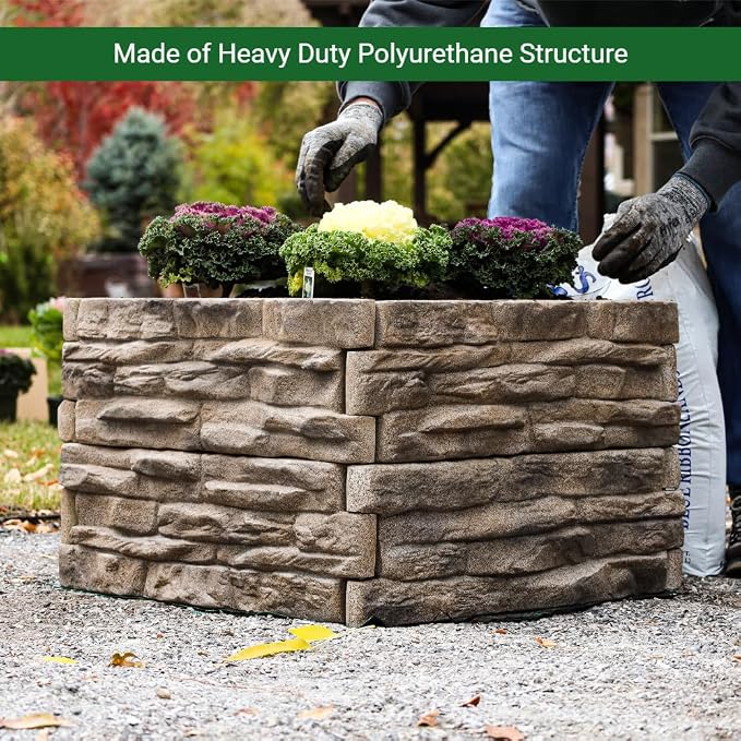 Raised Garden Bed Outdoor Tan/Brown Ledgestones Composite Polyurethane Natural - Image 6