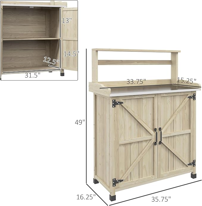 Outsunny Potting Bench, Outdoor Wooden Potting Table - Image 7