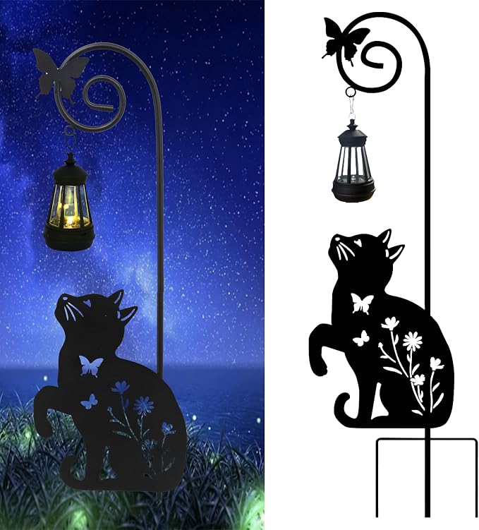 Solar Cat Lantern Garden Stakes by Unknown