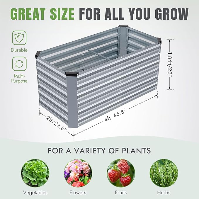 INNO STAGE 4x2x2ft Galvanized Raised Garden Bed, Raised Garden Bed Kit-Metal - Image 8