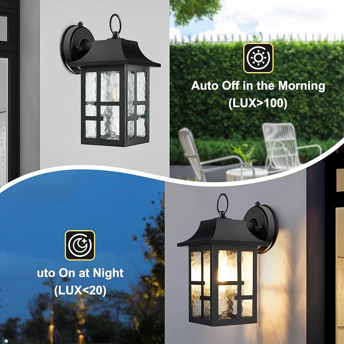 OKELI Dusk to Dawn Outdoor Wall Lights, Exterior Waterproof Lantern, Front - Image 5
