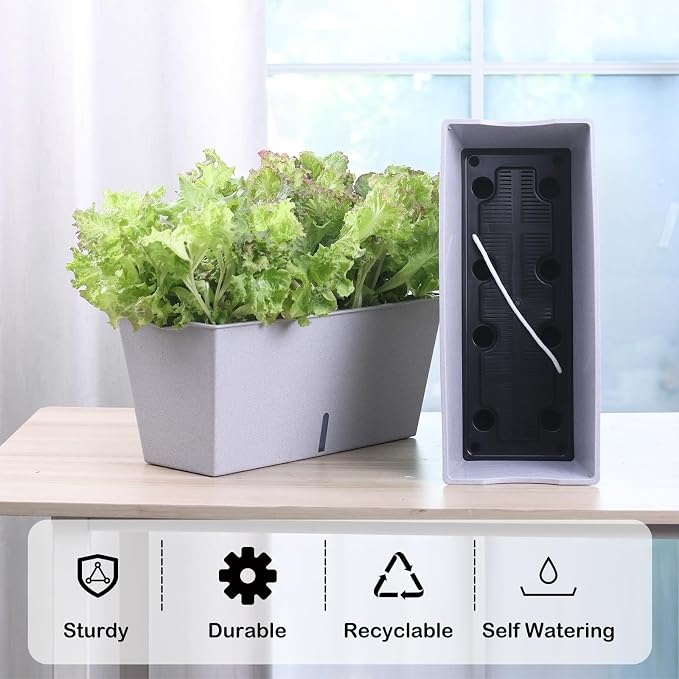 Window Box Planter 6 Pcs, 16.5 Inches Self Watering Rectangle Flower Plant Pots - Image 2
