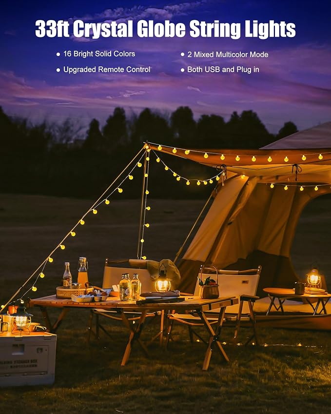 Minetom Crystal Globe String Lights - 33 ft 100 LED USB Color Changing Globe - Image 2