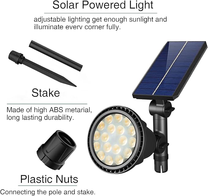 JSOT Solar Spot Lights Outdoor Waterproof, Outdoor Landscape Spotlights Flood - Image 8