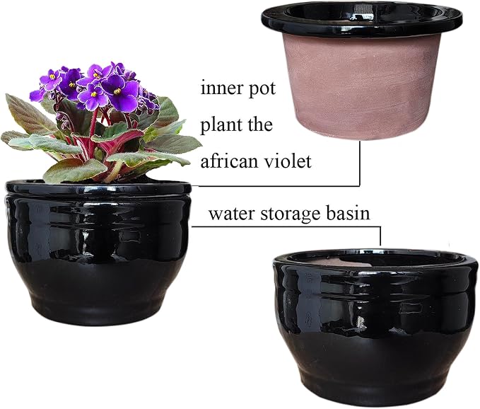 African Violet Pots Self Watering Round Ceramic Violet Pot - Image 6