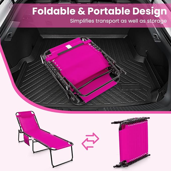 GYMAX Lounge Chairs for Outside, Extra High Folding Beach Tanning Lounger - Image 6