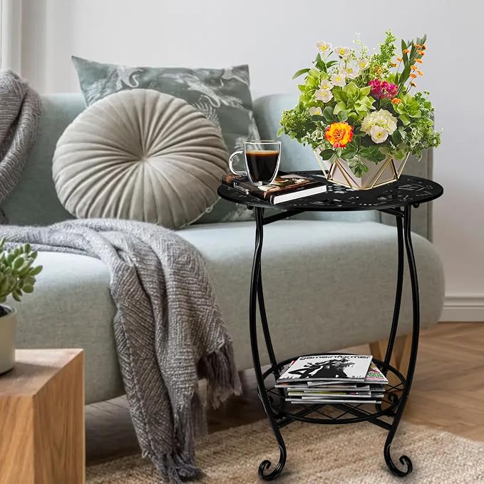 25 Inch High Patio Side Table, 18 Inch Wide Round Metal Side Table, Weather - Image 2