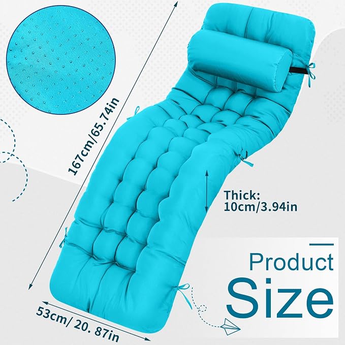Tudomro 1 Pcs Peacock Blue 66'' Outdoor Chaise Lounge Cushion Waterproof Patio - Image 3