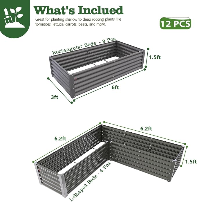 A ANLEOLIFE Set of 12 18 Inch Tall Raised Garden Beds Kit, Rectangular & - Image 2