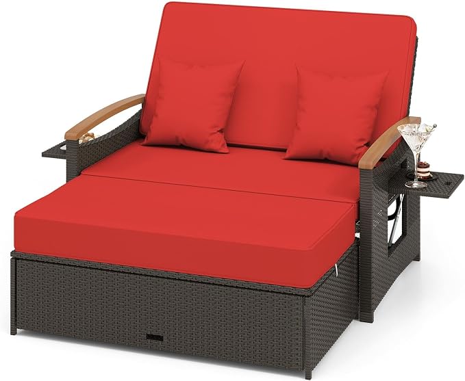 LDAILY Moccha Outdoor Wicker Daybed, Patio Rattan Loveseat Sofa w/ 4-Level by LDAILY