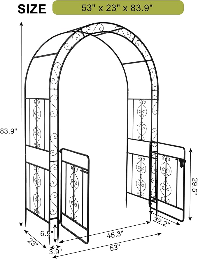 Garden Arbor with Gate, 7FT Metal Garden Arch - Image 4