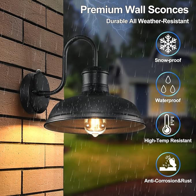 2-Pack Dusk to Dawn Outdoor Wall Sconces, Exterior Farmhouse Gooseneck Barn - Image 4