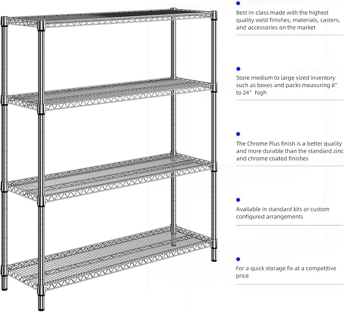 2800 LBS 59" W 4 Tier Storage Shelves Rack Metal Wire Shelving Unit, Storage - Image 8