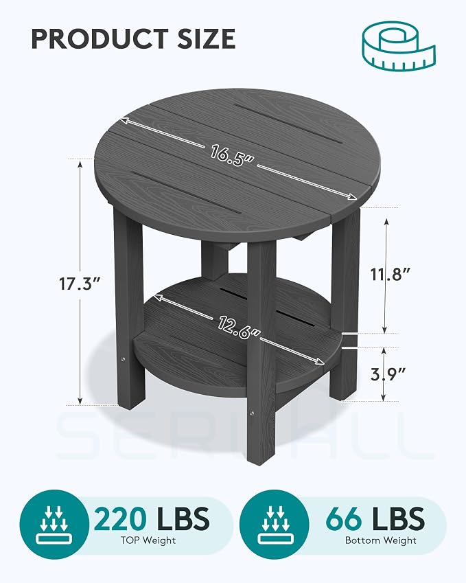 SERWALL Round Outdoor Side Table, HDPE Small Adirondack End Table, 2-Tier Patio - Image 3