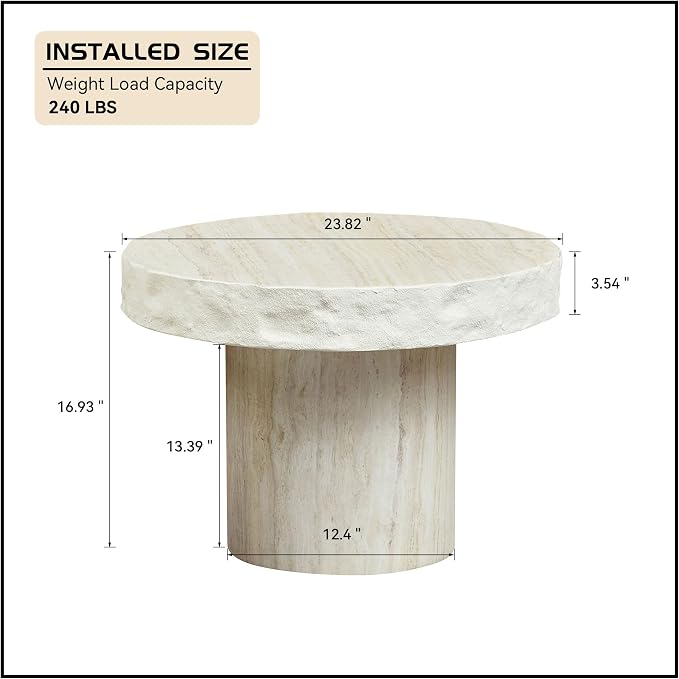 23.82" Round Side Table Small Coffee Table Faux Marble Pattern End Table Cement - Image 2