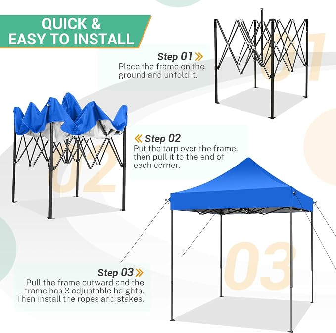 COBIZI 6.6x6.6 Pop up Canopy Tent Heavy Duty Without Sidewalls, Easy Set-up - Image 8
