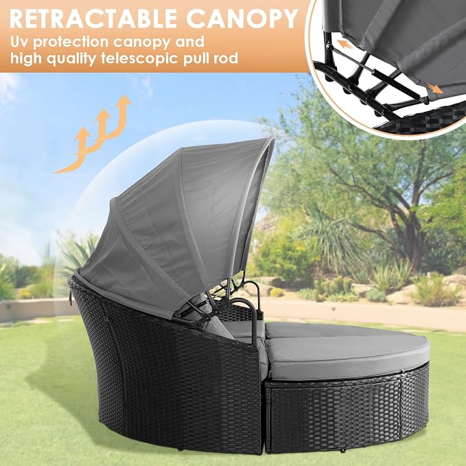 Outdoor Patio Furniture Canopy Daybed Round Sofas, 4 Pieces Seating Separates - Image 4