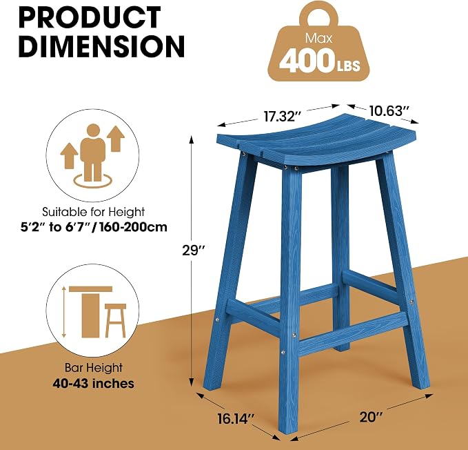 Ciokea 2 Set 29" Outdoor Bar Stools Heavy Duty HDPE Outdoor Stools Weatherproof - Image 2