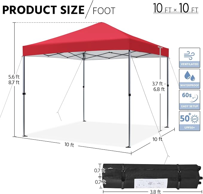 Yaheetech 10x10 1-Person Setup Pop Up Canopy Tent, Instant Portable Commercial - Image 3
