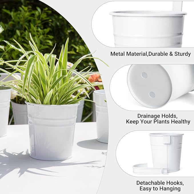 Dahey 10 Pcs Hanging Flower Pots Metal Iron Bucket Planter - Image 3