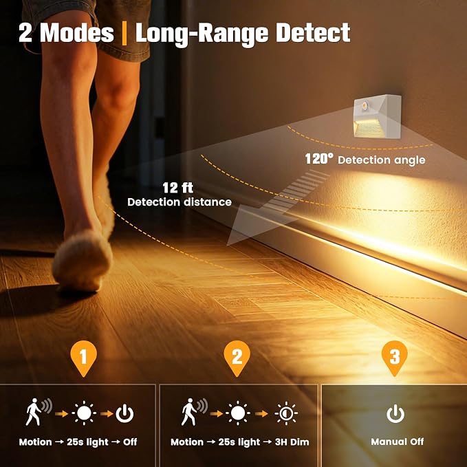 VOLISUN Motion Sensor Stair Light Rechargeable 8 Pack, Night Lights 3 Modes & 3 - Image 3