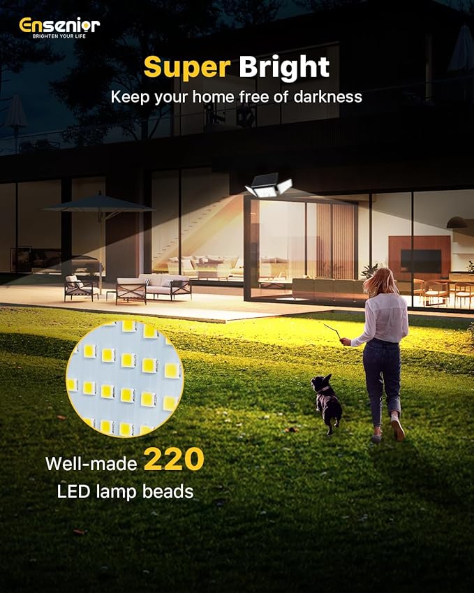 Ensenior Solar Lights Outdoor Motion Sensor, 2600LM 220 LED High Brightness - Image 7