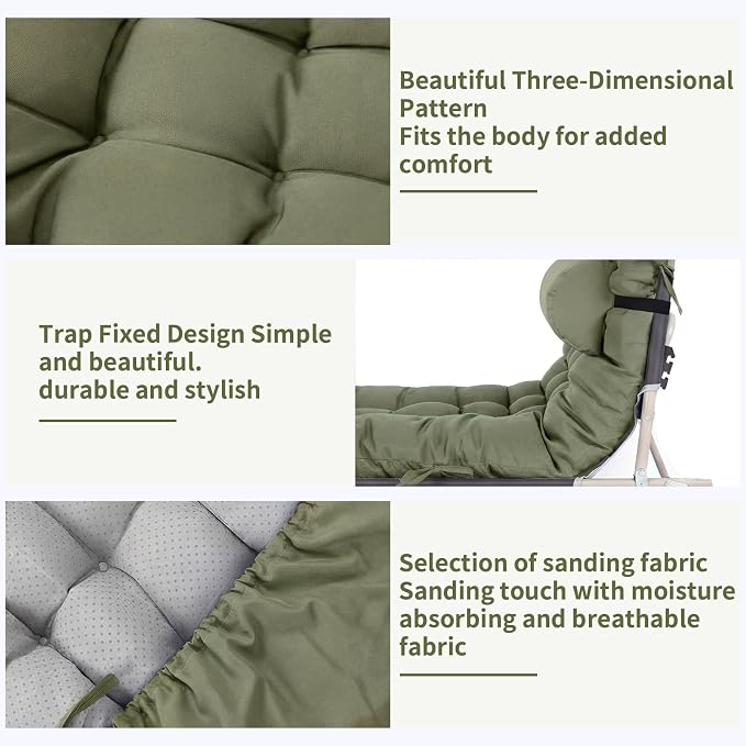 Tudomro 2 Pcs Olive Green 66'' Outdoor Chaise Lounge Cushion Waterproof Patio - Image 5