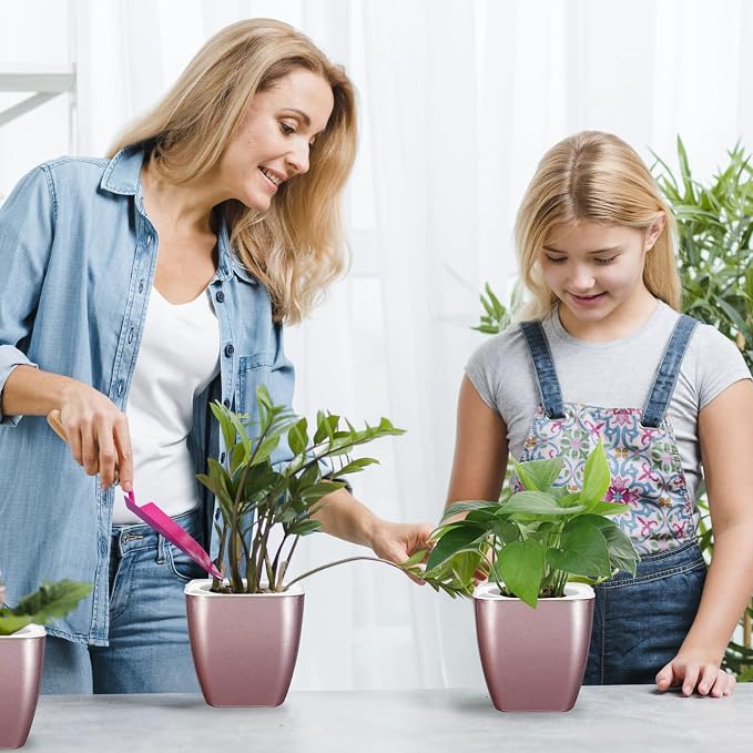 8 Pack Self Watering Pots 4-inch Decorative Flower Planters - Image 3