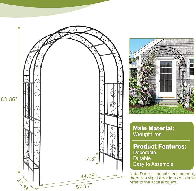 Outvita 7FT Garden Arch Arbor, Heavy Duty Metal Arbour Archway, Decorative - Image 7