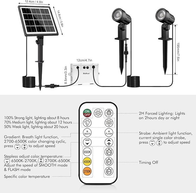 MEIHUA Solar Spotlights Outdoor 2 in 1, Solar Powered Landscape Spotlights - Image 7