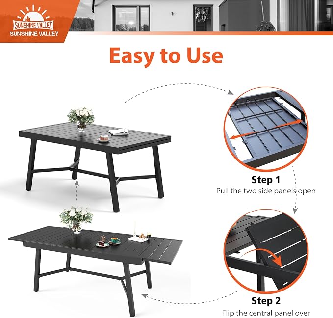 7 Piece Outdoor Dining Set for 6, 61.4"x37.4"x29.5" Rectangular Extendable - Image 7