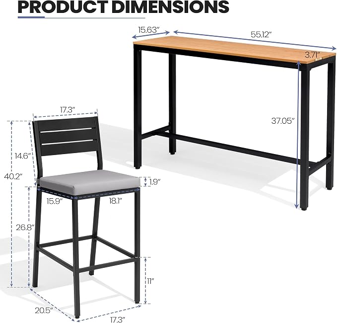 Crestlive Products Outdoor Bar Table and Chairs Set, 3 Piece Outside Patio Bar - Image 2