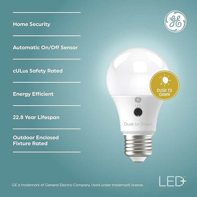 GE LED+ A19 Dusk to Dawn LED Light Bulbs, Automatic On/Off Outdoor Security - Image 2