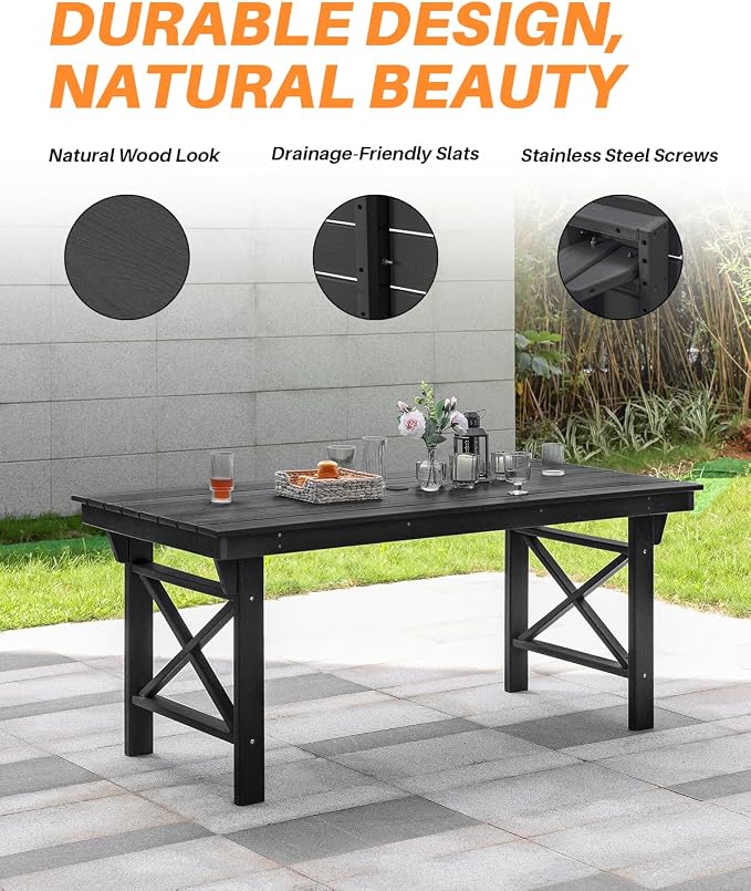 HDPE Outdoor Dining Table, 66.9” Rectangle Patio Dining Table - Image 5