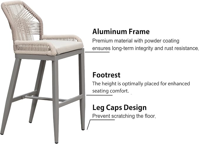 PURPLE LEAF Patio Bar Stool Bar Height Set of 2 Outdoor Rattan Chairs - Image 7