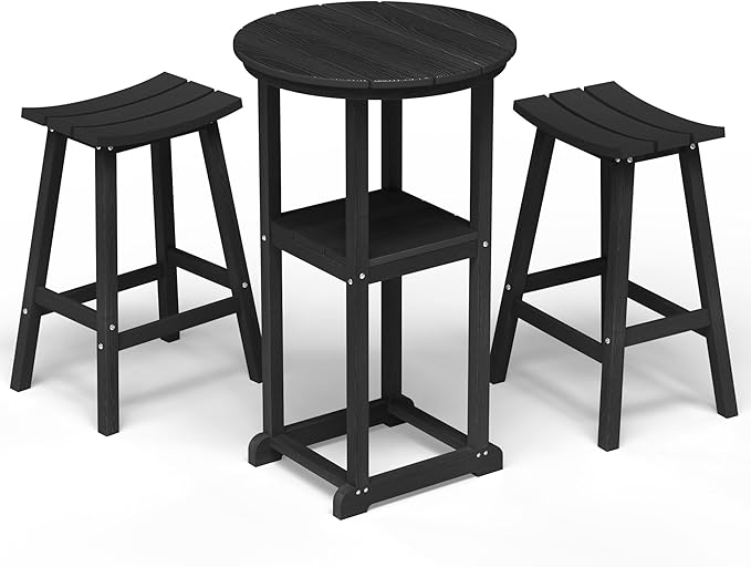 Outdoor Bistro Bar Set, Patio Bar Height Tall Stools and High Top Table Set of 2 by Suunyn