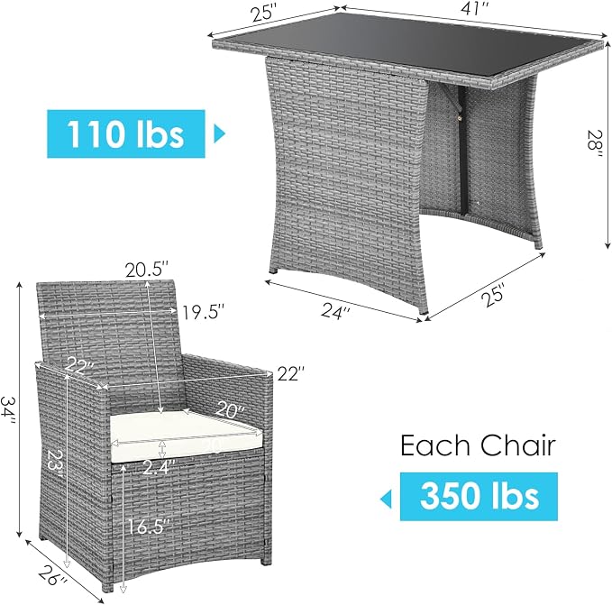 Tangkula 3 Pieces Patio Dining Set, Patiojoy Space-Saving PE Rattan Bistro Set - Image 5