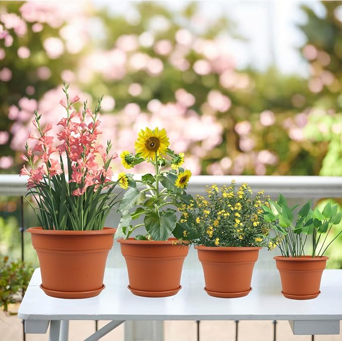8 Inch Plastic-Flower Pot-for-Indoor Plants, 4 Pack Large Outdoor Planter Pot - Image 7