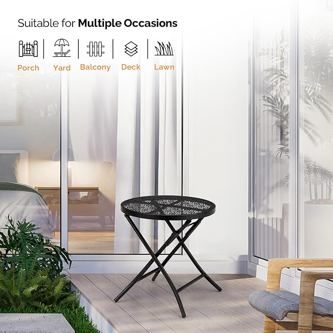 Patio Folding Side Table, Round Outdoor End Table, 18 inch Folding Patio Side - Image 8