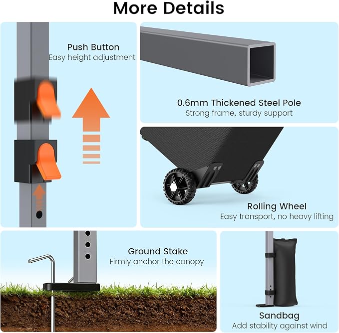 Pop Up Canopy Tent with Sidewalls, 10x10ft 10 Person Party Tent One Push Setup - Image 3