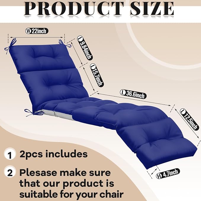Kigley 2 Pcs Chaise Lounge Cushions 75 x 22 x 5 Inches Soft Lounge Chair - Image 3